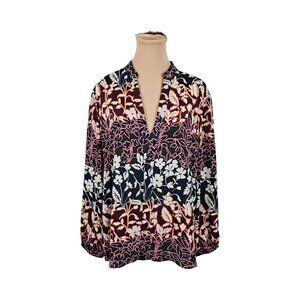 RACHEL Rachel Roy Floral Red Green Flowy Lightweight Blouse Sz XL